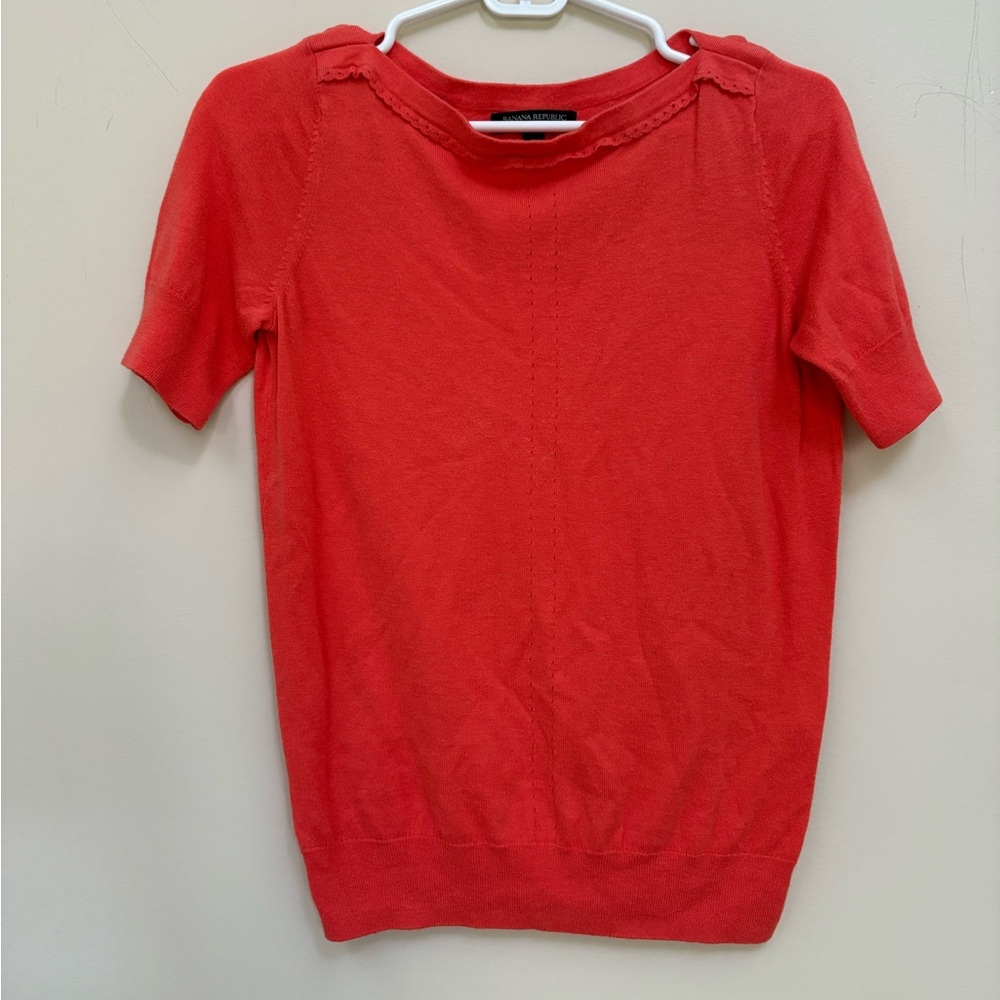 Banana Republic Boatneck Sweater Blouse Top Orange Short Sleeve Small Petite